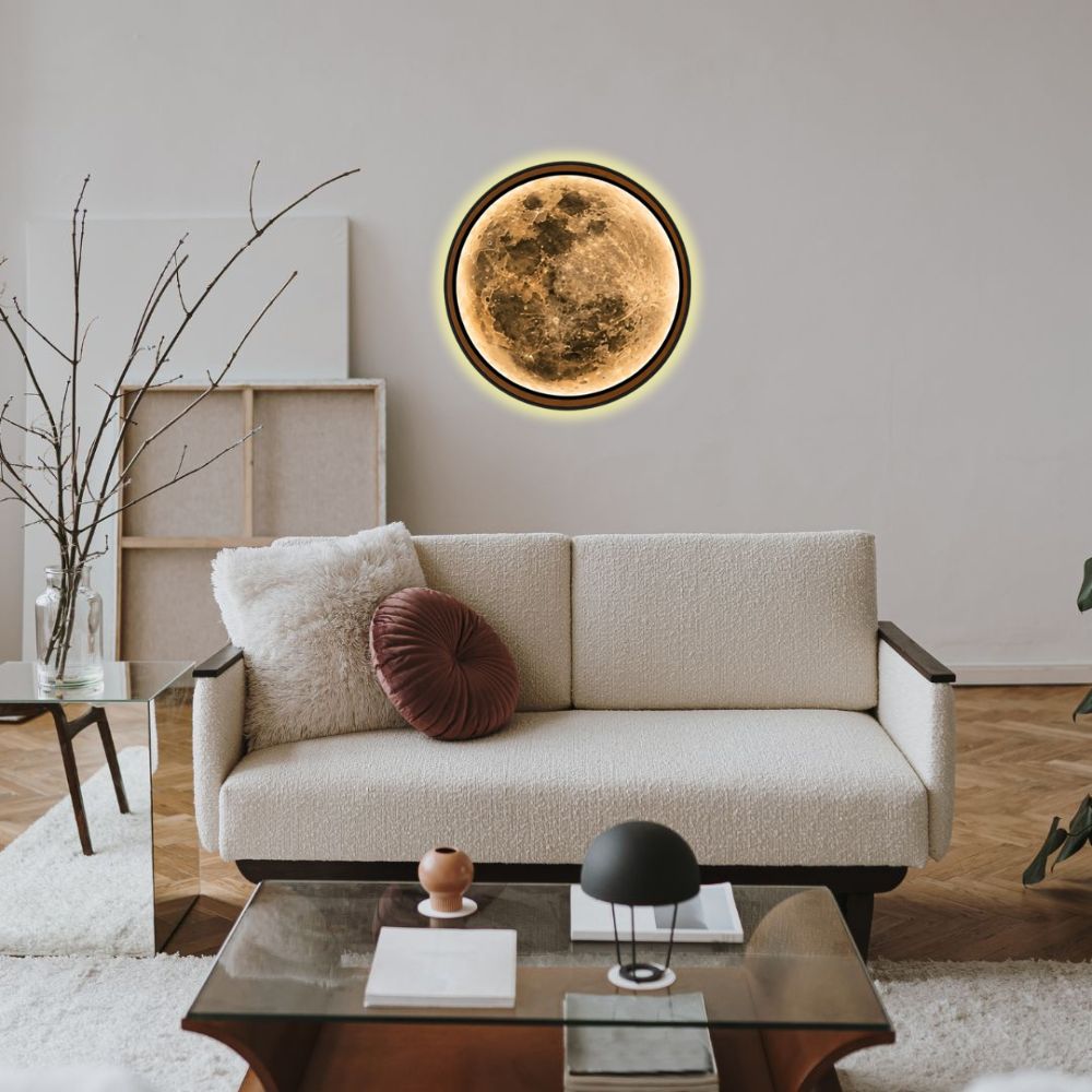 Handmade LED Moon Wall Art, Wooden Frame Acrylic Lamp Decor ML006