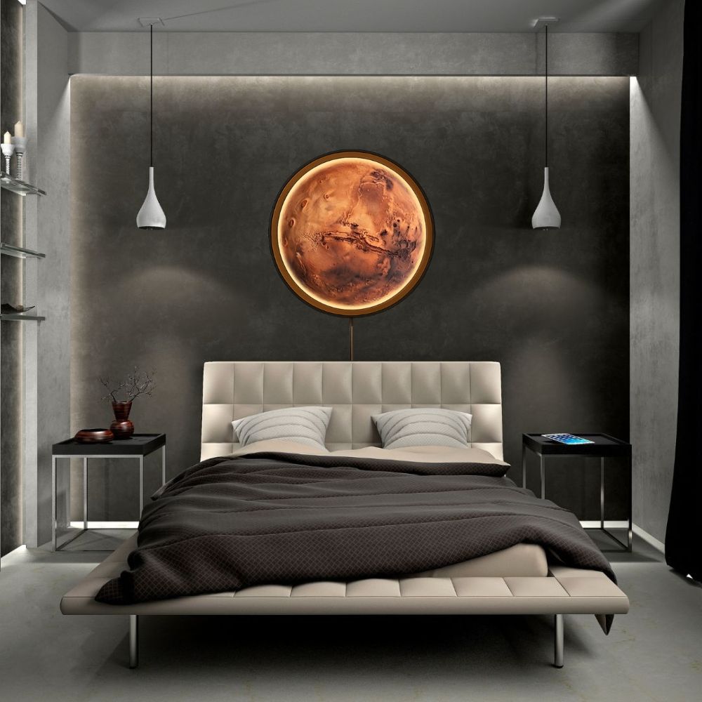 Handmade LED Moon Wall Art, Moon Planet Galaxy Wooden Frame Acrylic Lamp Decor ML009
