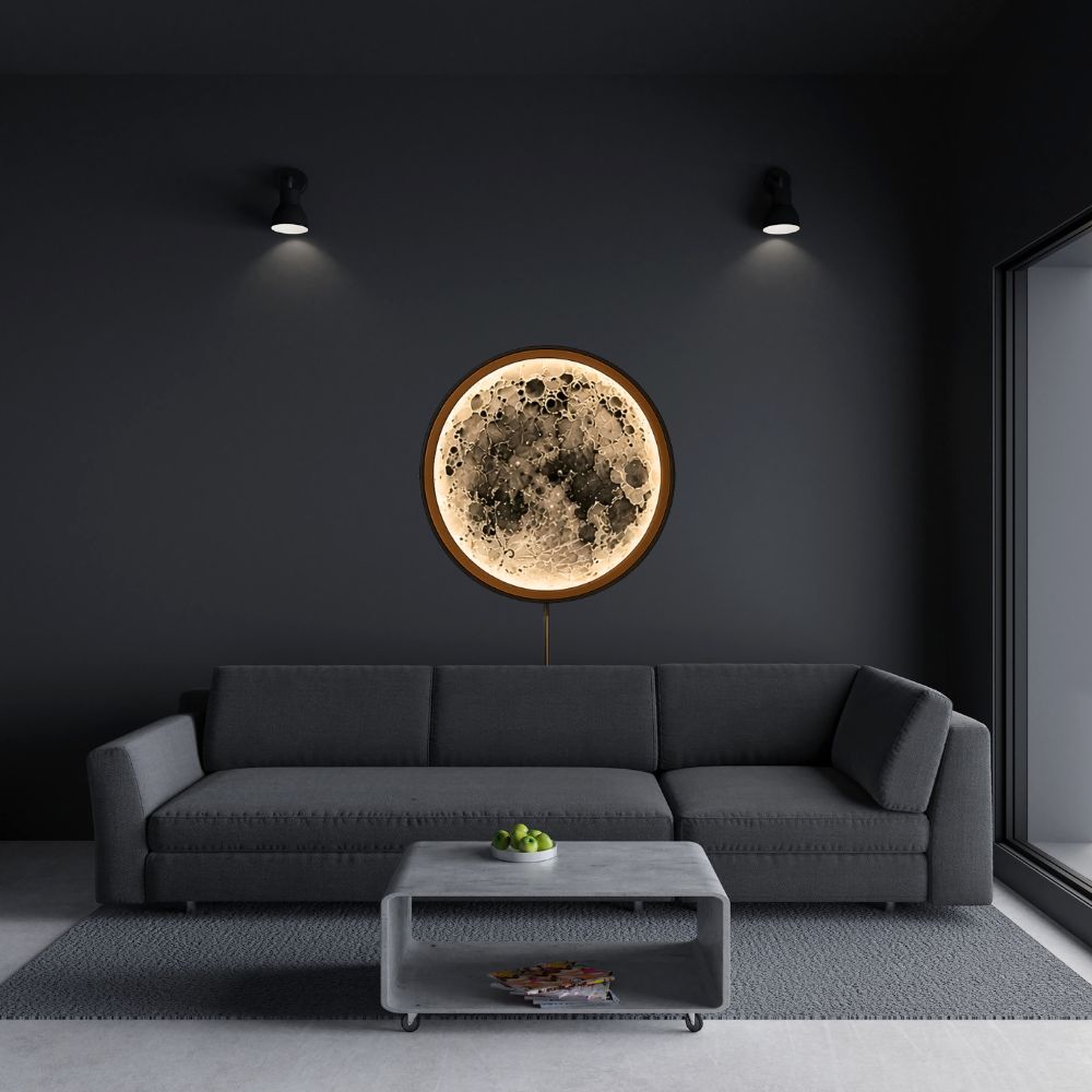 Handmade LED Moon Wall Art, Moon Planet Galaxy Wooden Frame Acrylic Lamp Decor ML002