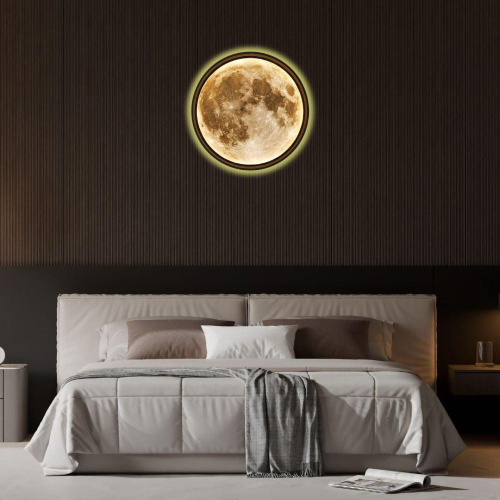 Handmade LED Moon Wall Art, Wooden Frame Acrylic Lamp Decor ML004