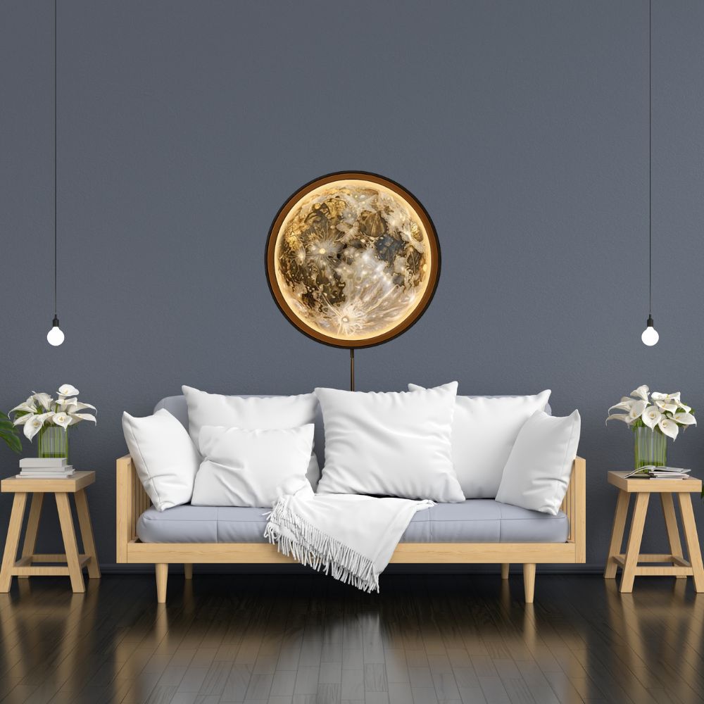 Handmade LED Moon Wall Art, Moon Planet Galaxy Wooden Frame Acrylic Lamp Decor ML003
