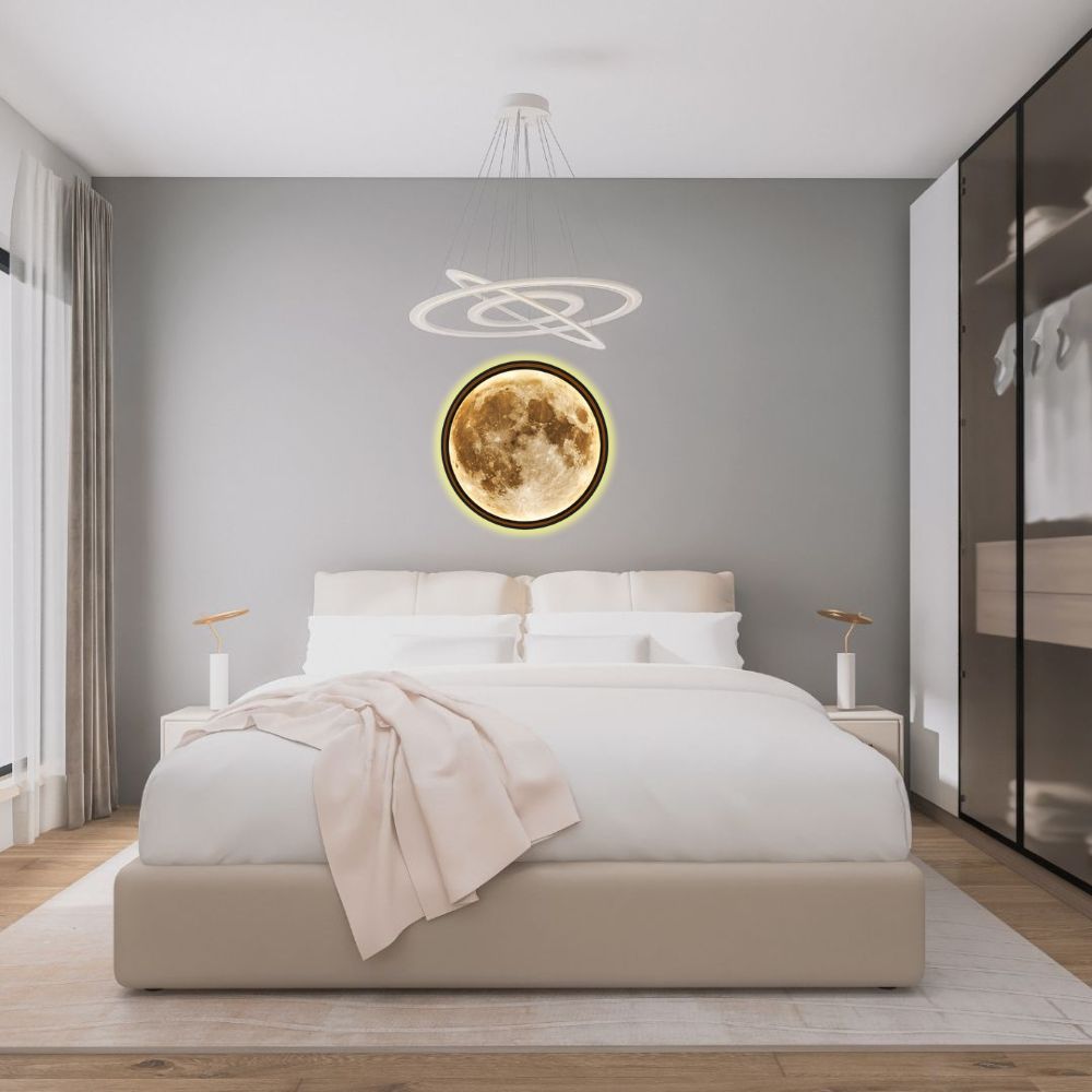 Handmade LED Moon Wall Art, Wooden Frame Acrylic Lamp Decor ML004