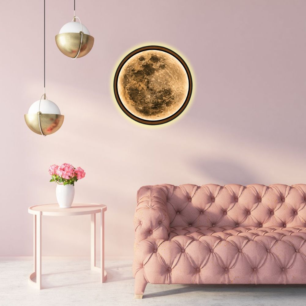 Handmade LED Moon Wall Art, Wooden Frame Acrylic Lamp Decor ML006