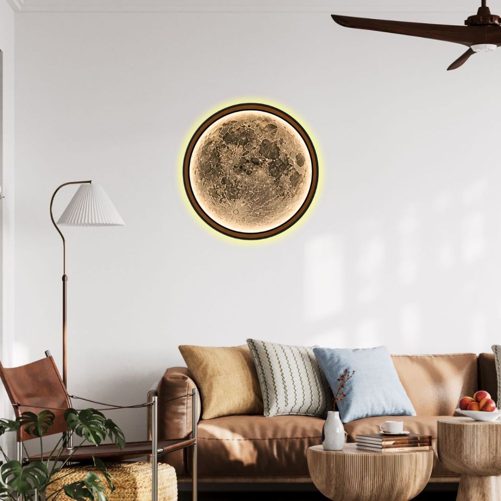 Handmade LED Moon Wall Art, Wooden Frame Acrylic Lamp Decor ML005