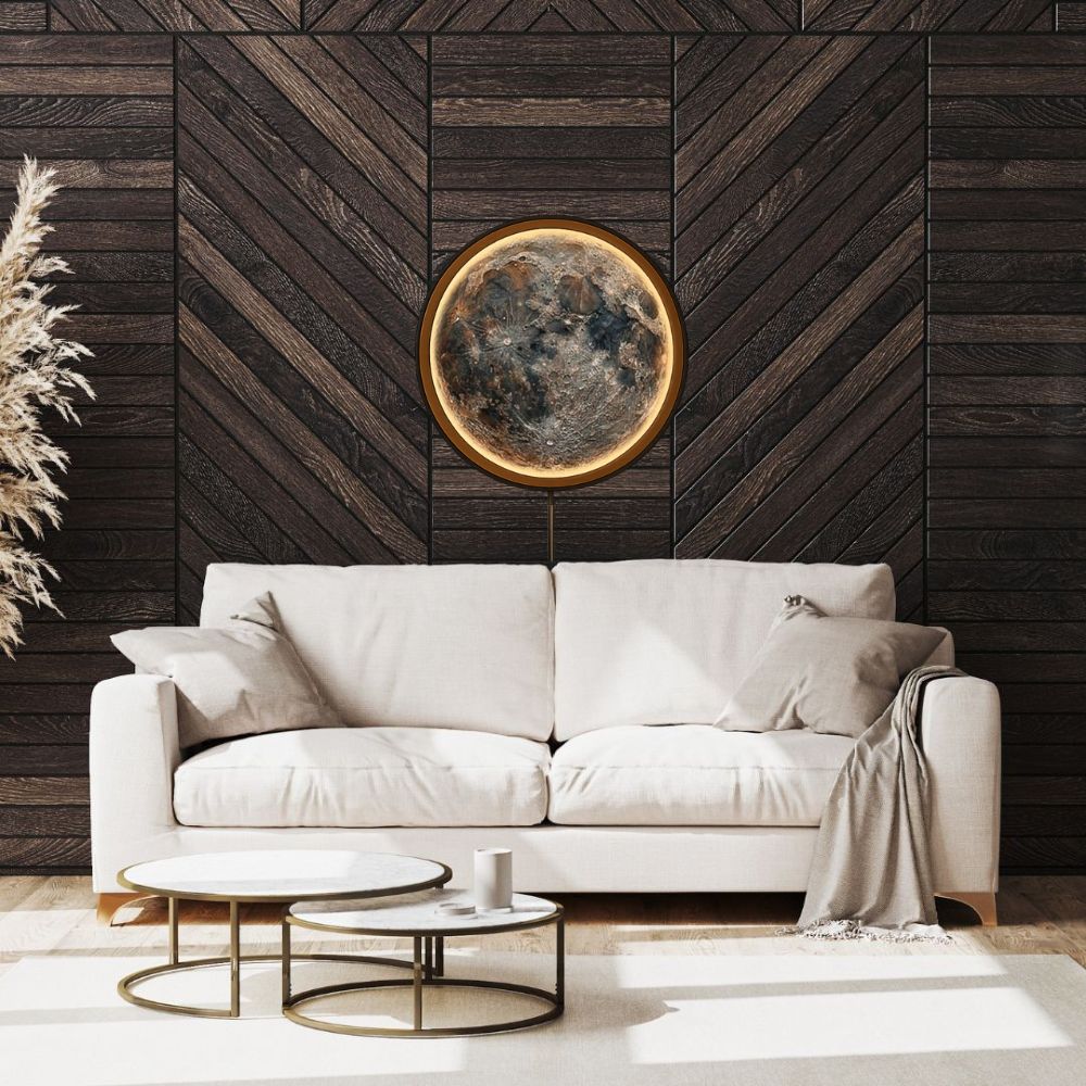 Handmade LED Moon Wall Art, Moon Planet Galaxy Wooden Frame Acrylic Lamp Decor ML010