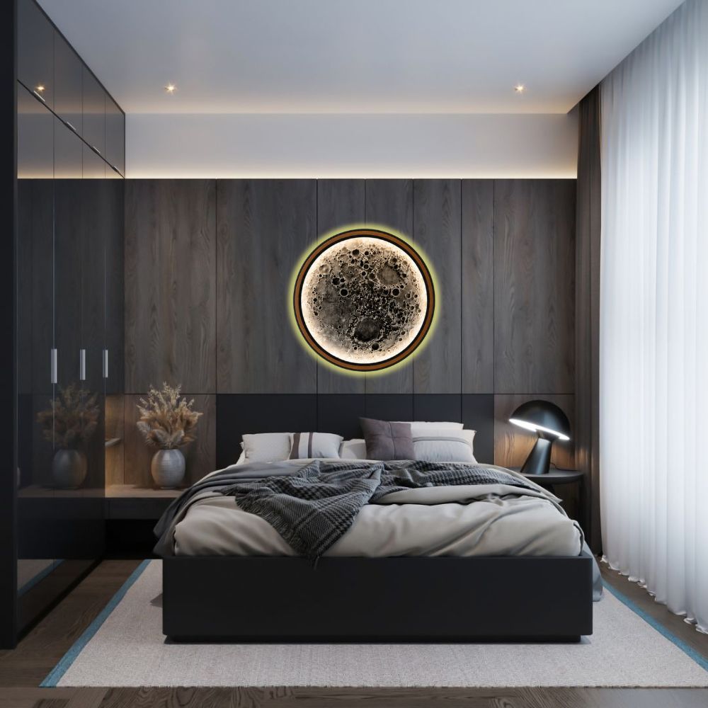 Handmade LED Moon Wall Art, Wooden Frame Acrylic Lamp Decor ML001