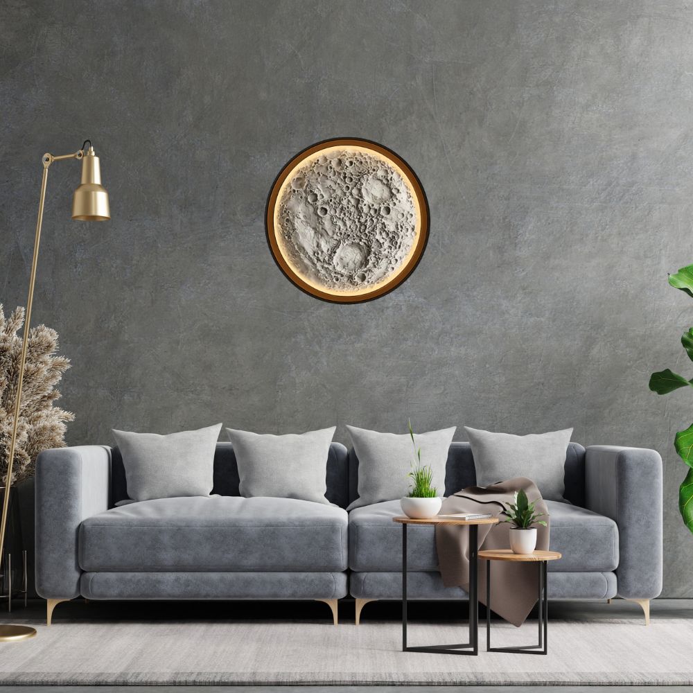 Handmade LED Moon Wall Art, Moon Planet Galaxy Wooden Frame Acrylic Lamp Decor ML007