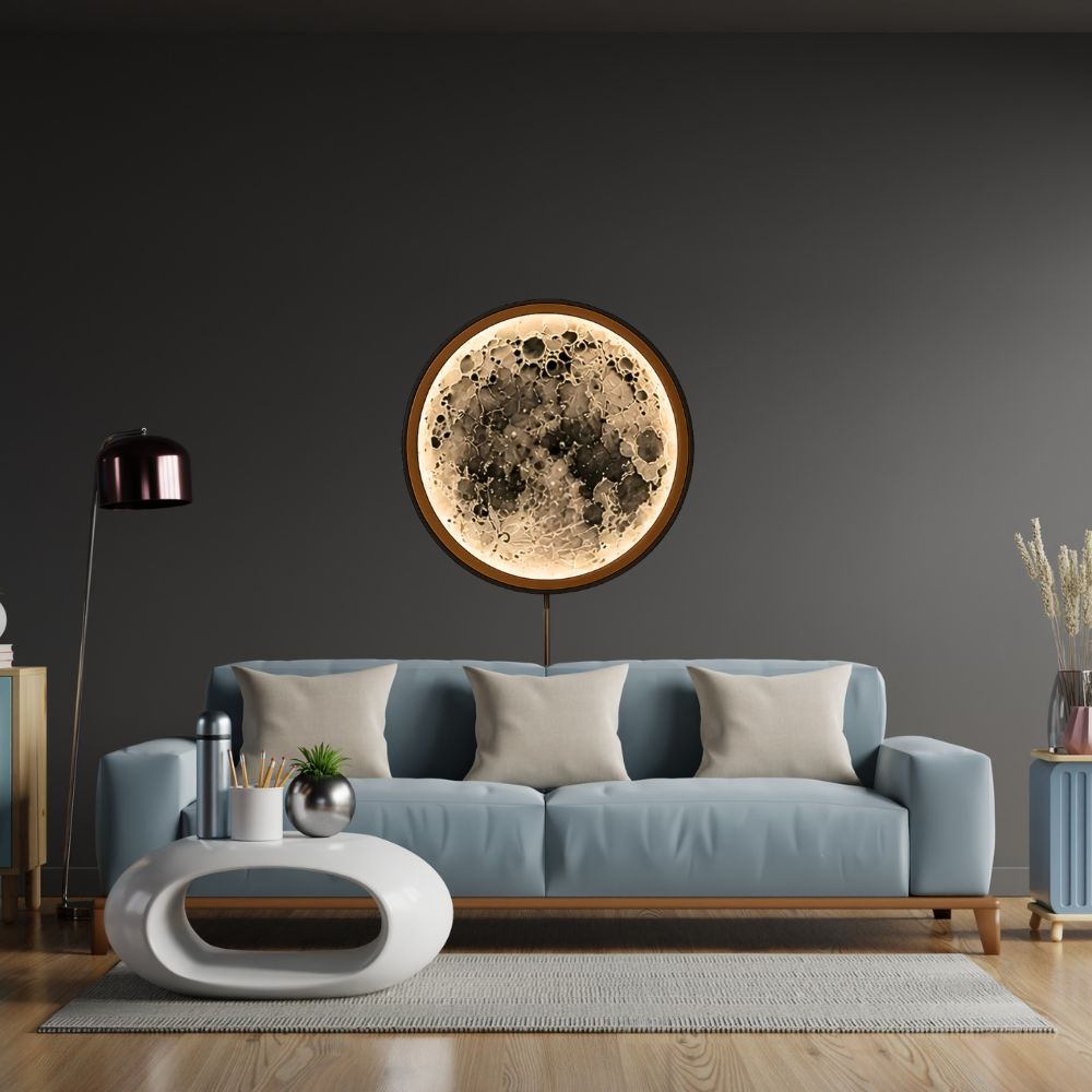Handmade LED Moon Wall Art, Moon Planet Galaxy Wooden Frame Acrylic Lamp Decor ML002