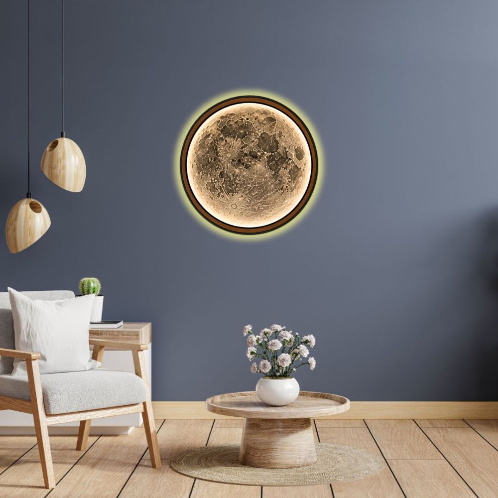 Handmade LED Moon Wall Art, Wooden Frame Acrylic Lamp Decor ML005