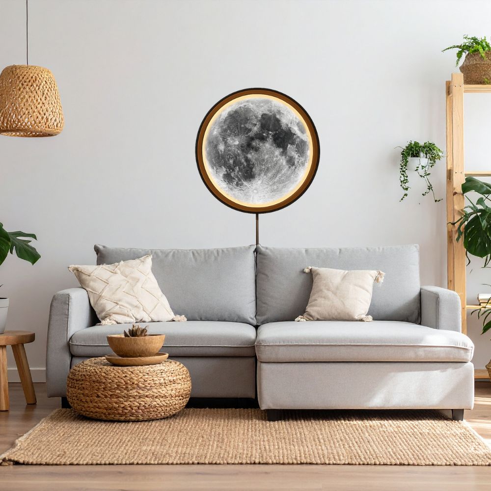 Handmade LED Moon Wall Art, Moon Planet Galaxy Wooden Frame Acrylic Lamp Decor ML006