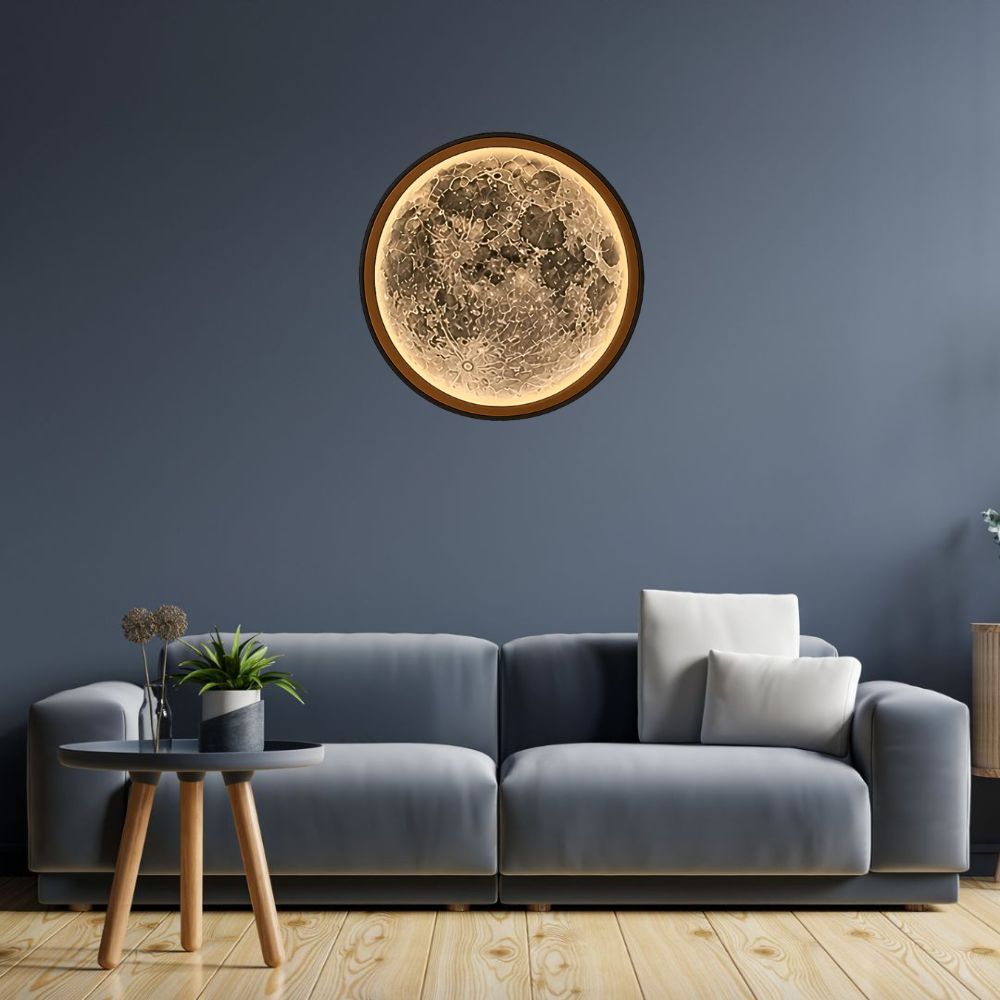 Handmade LED Moon Wall Art, Moon Planet Galaxy Wooden Frame Acrylic Lamp Decor ML005