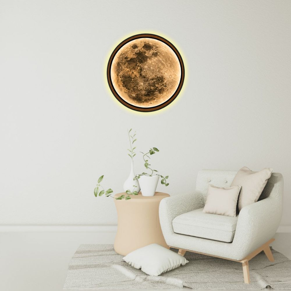 Handmade LED Moon Wall Art, Wooden Frame Acrylic Lamp Decor ML006