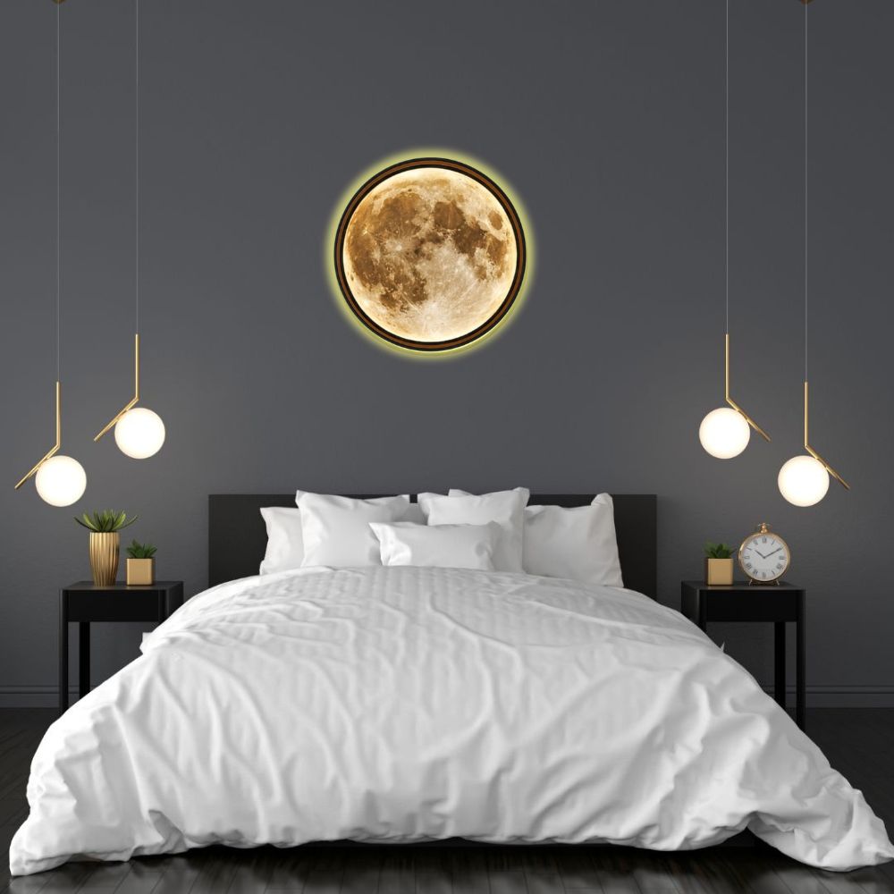 Handmade LED Moon Wall Art, Wooden Frame Acrylic Lamp Decor ML004