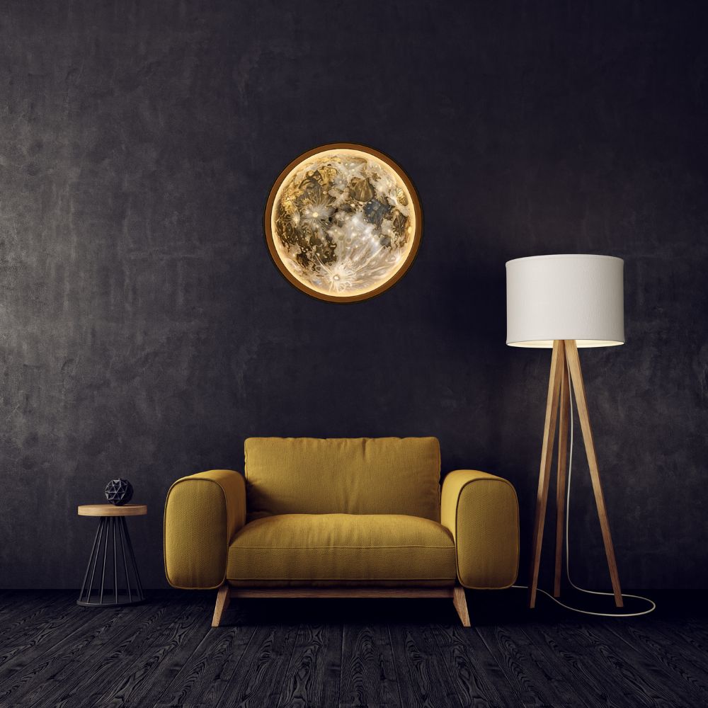 Handmade LED Moon Wall Art, Moon Planet Galaxy Wooden Frame Acrylic Lamp Decor ML003