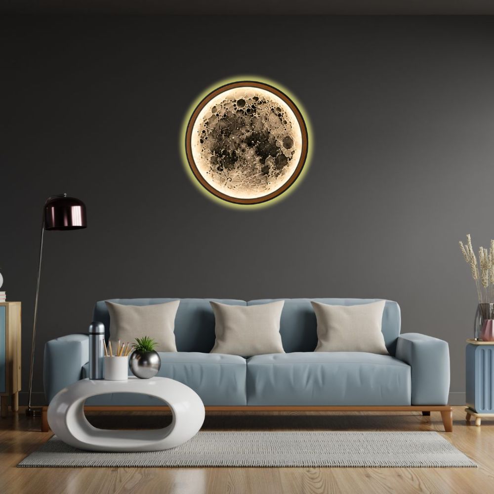 Handmade LED Moon Wall Art, Wooden Frame Acrylic Lamp Decor ML002