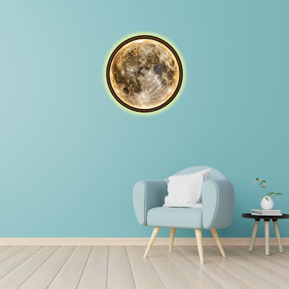 Handmade LED Moon Wall Art, Wooden Frame Acrylic Lamp Decor ML003