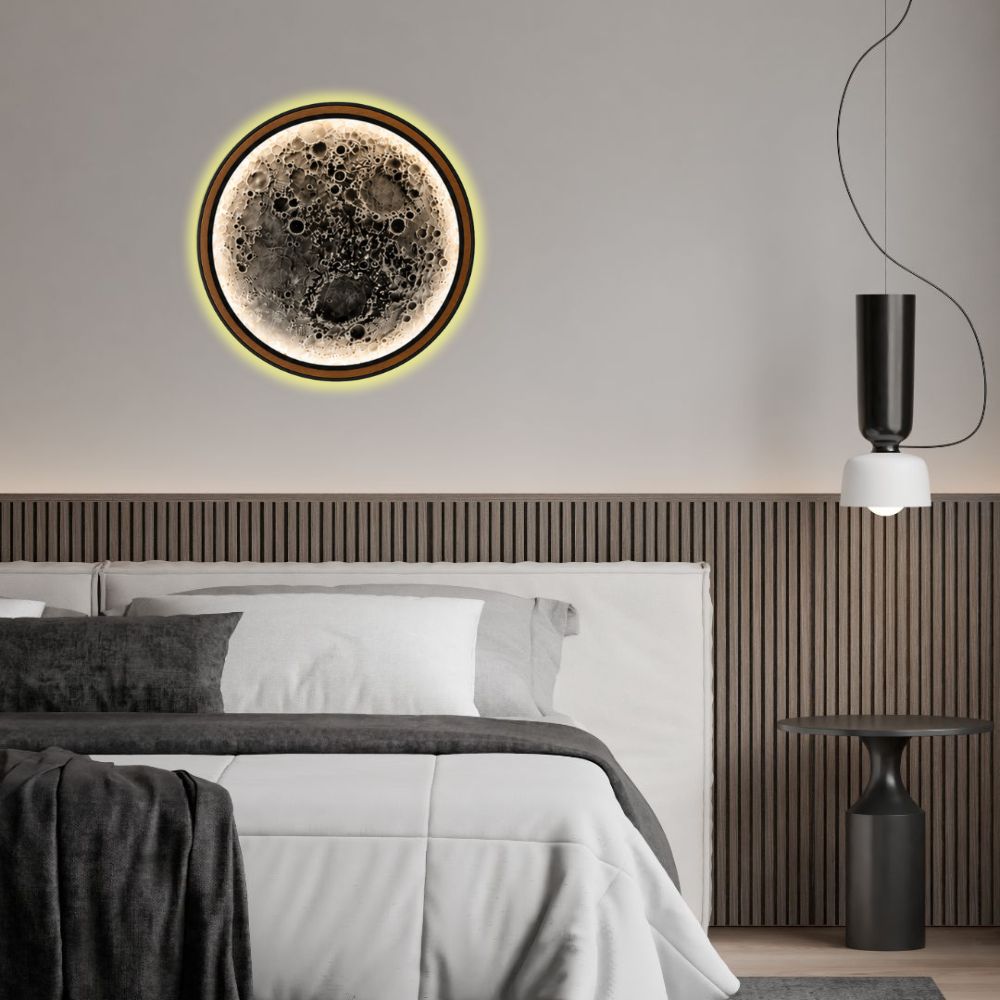 Handmade LED Moon Wall Art, Wooden Frame Acrylic Lamp Decor ML001