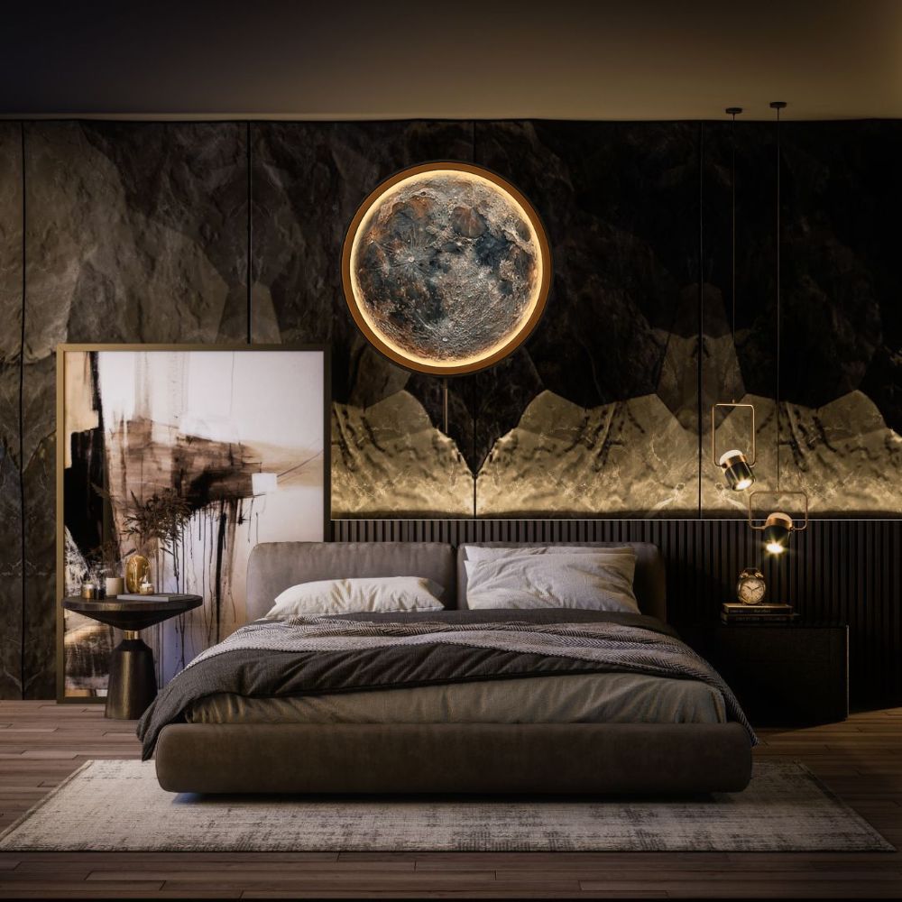 Handmade LED Moon Wall Art, Moon Planet Galaxy Wooden Frame Acrylic Lamp Decor ML010