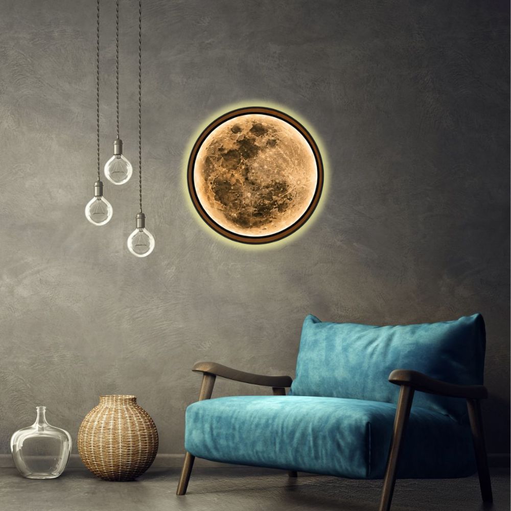 Handmade LED Moon Wall Art, Wooden Frame Acrylic Lamp Decor ML006