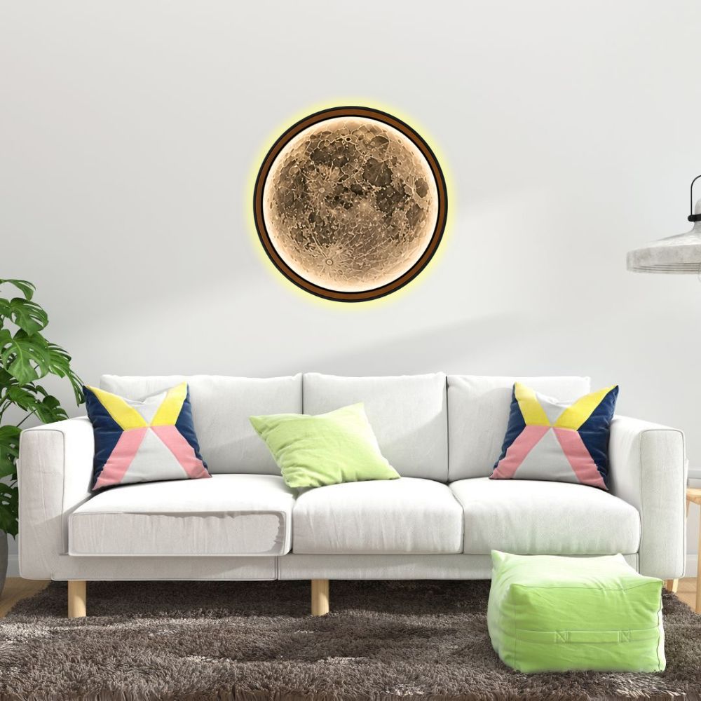 Handmade LED Moon Wall Art, Wooden Frame Acrylic Lamp Decor ML005
