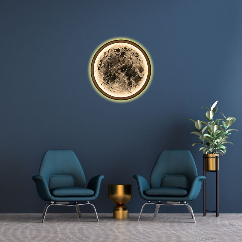 Handmade LED Moon Wall Art, Wooden Frame Acrylic Lamp Decor ML002