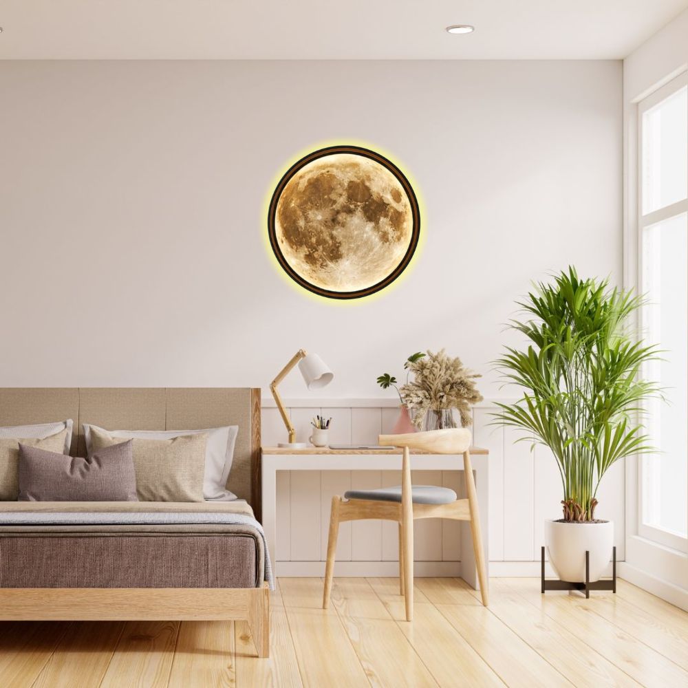 Handmade LED Moon Wall Art, Wooden Frame Acrylic Lamp Decor ML004