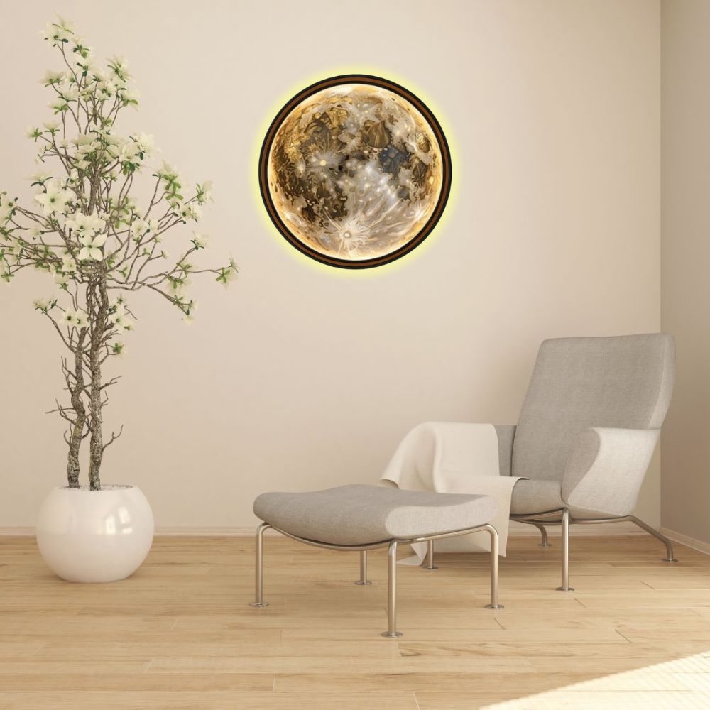 Handmade LED Moon Wall Art, Wooden Frame Acrylic Lamp Decor ML003
