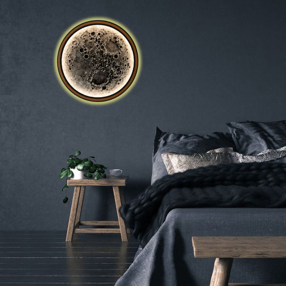 Handmade LED Moon Wall Art, Wooden Frame Acrylic Lamp Decor ML001