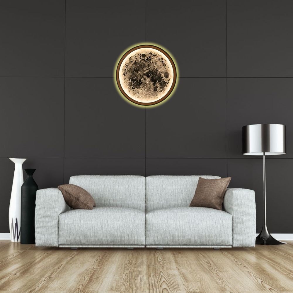 Handmade LED Moon Wall Art, Wooden Frame Acrylic Lamp Decor ML002