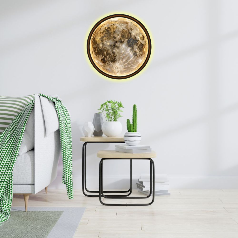 Handmade LED Moon Wall Art, Wooden Frame Acrylic Lamp Decor ML003