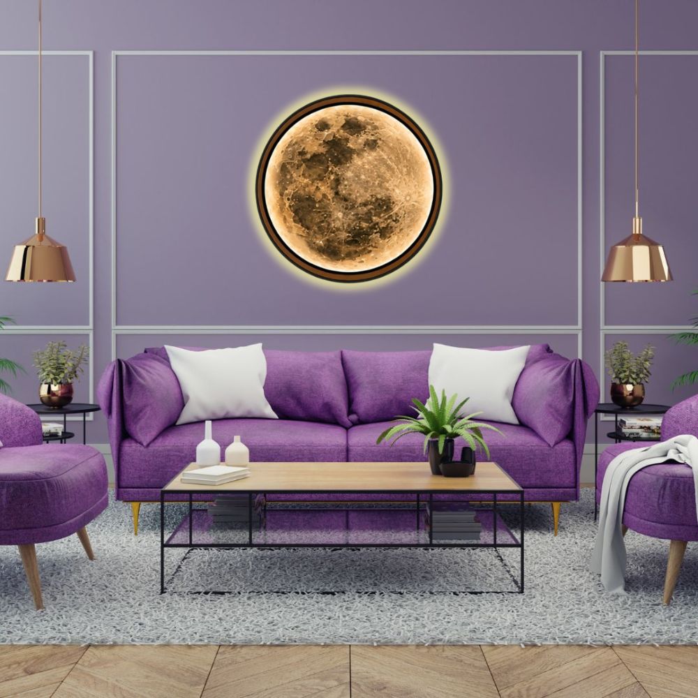Handmade LED Moon Wall Art, Wooden Frame Acrylic Lamp Decor ML006