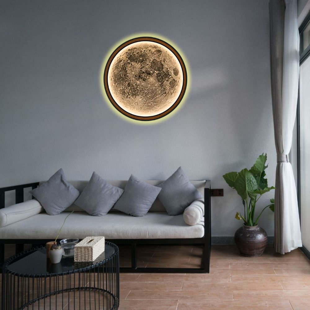 Handmade LED Moon Wall Art, Wooden Frame Acrylic Lamp Decor ML005