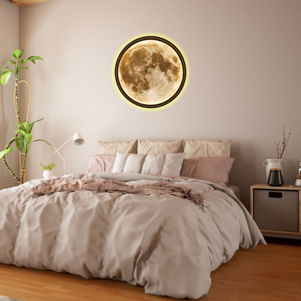 Handmade LED Moon Wall Art, Wooden Frame Acrylic Lamp Decor ML004