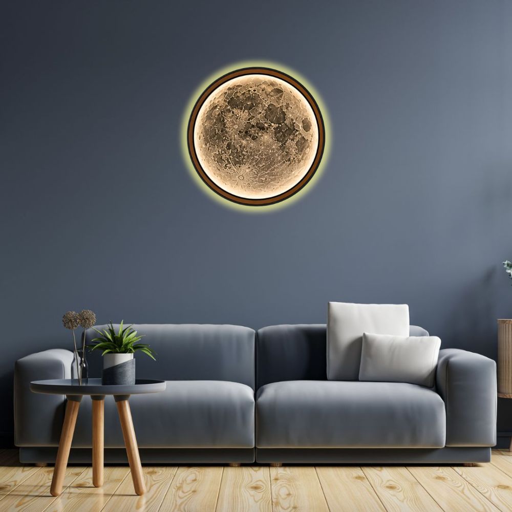 Handmade LED Moon Wall Art, Wooden Frame Acrylic Lamp Decor ML005