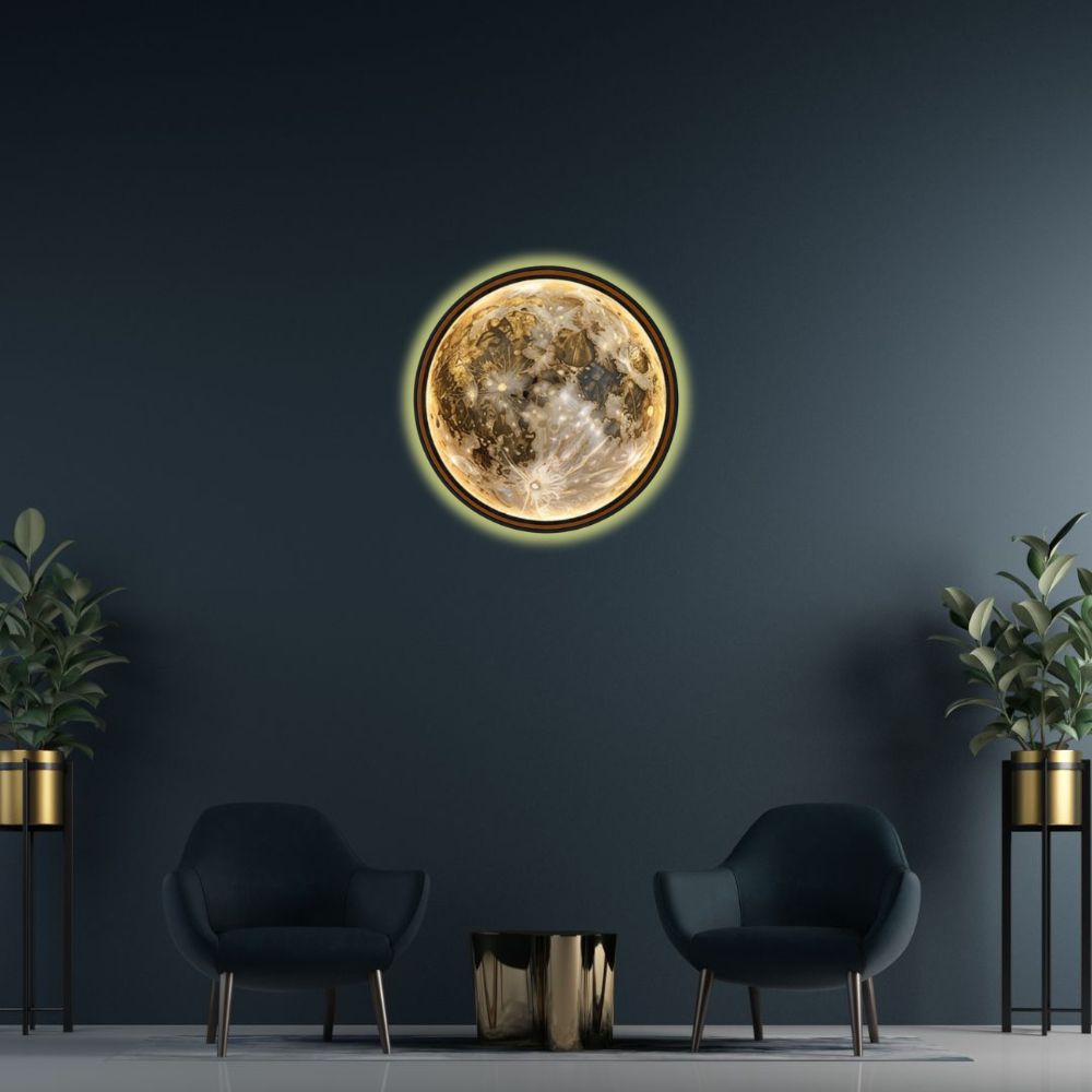 Handmade LED Moon Wall Art, Wooden Frame Acrylic Lamp Decor ML003