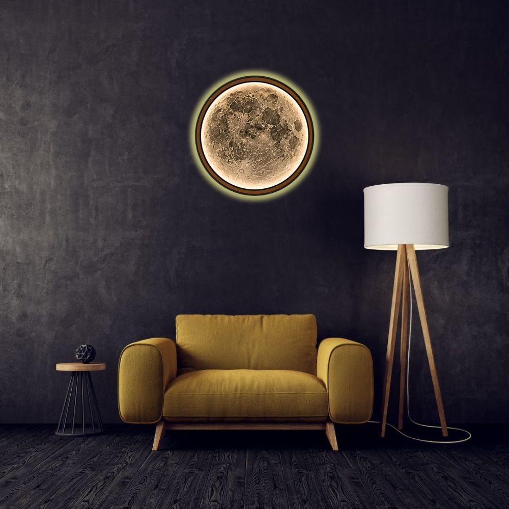 Handmade LED Moon Wall Art, Wooden Frame Acrylic Lamp Decor ML005