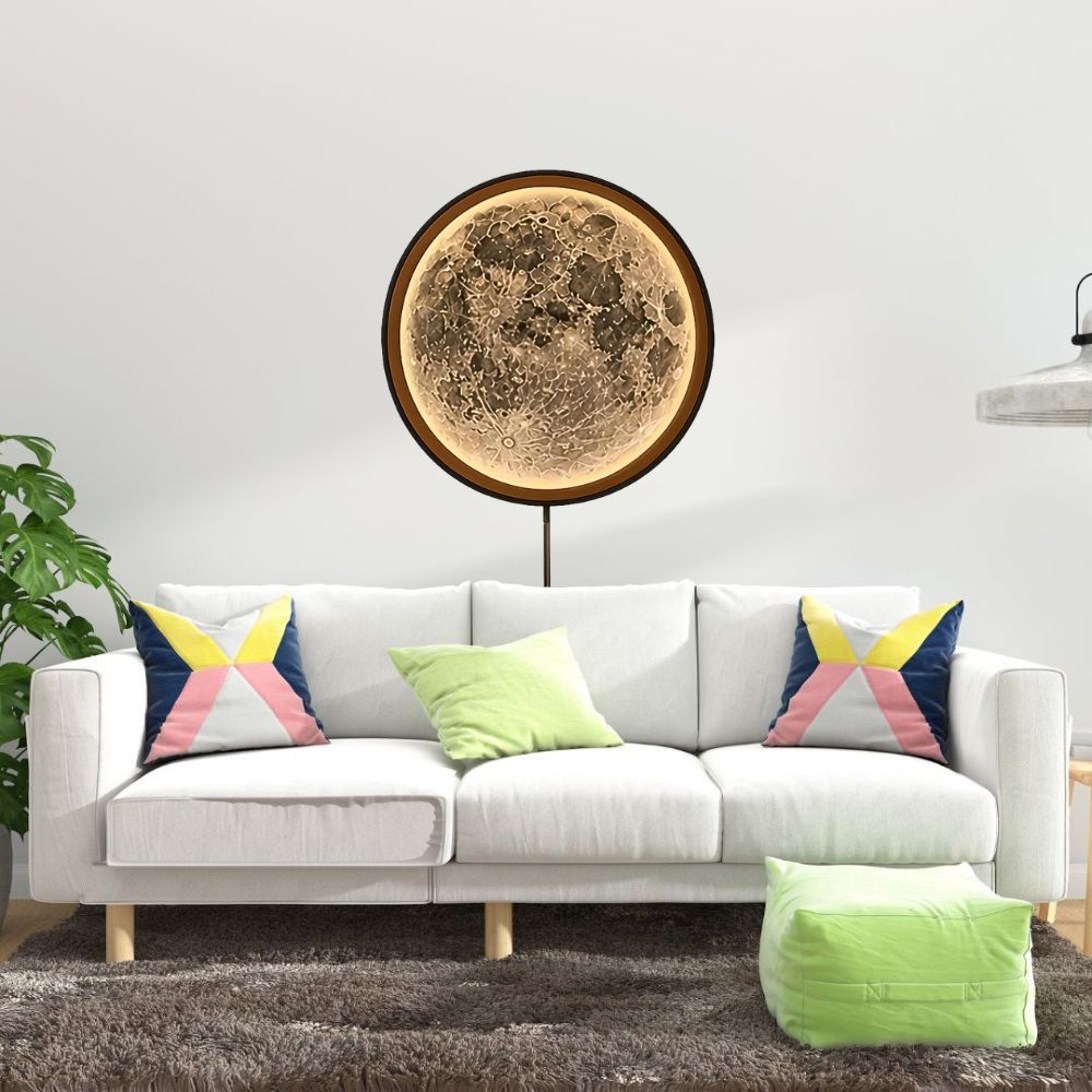 Handmade LED Moon Wall Art, Moon Planet Galaxy Wooden Frame Acrylic Lamp Decor ML005