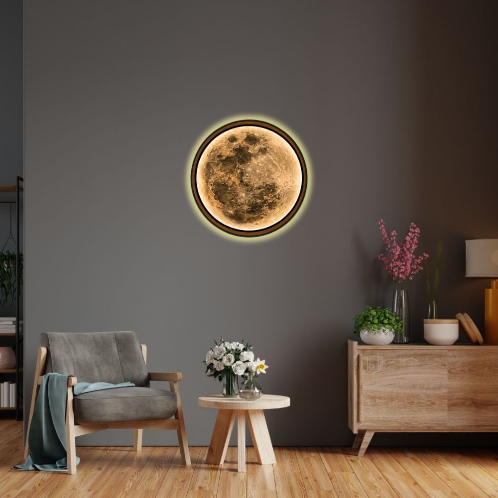 Handmade LED Moon Wall Art, Wooden Frame Acrylic Lamp Decor ML006