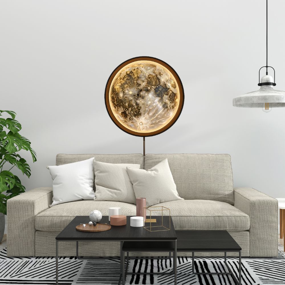 Handmade LED Moon Wall Art, Moon Planet Galaxy Wooden Frame Acrylic Lamp Decor ML003