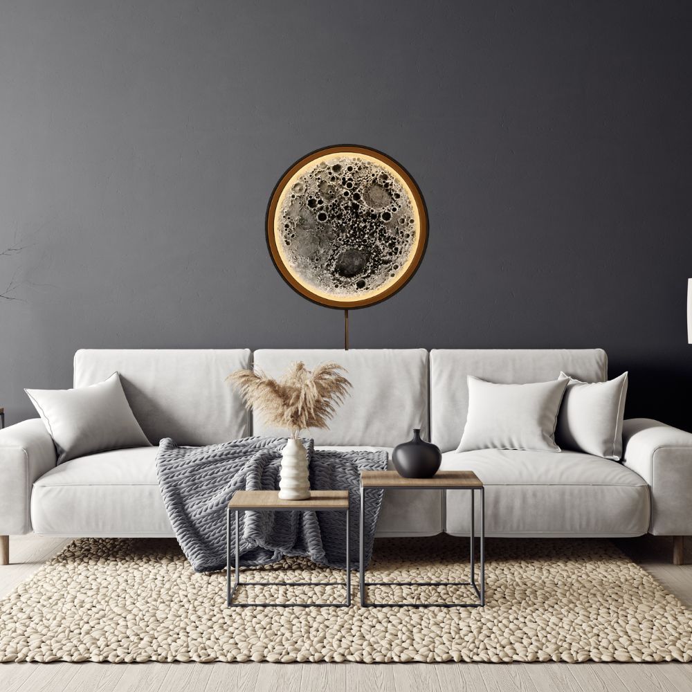 Handmade LED Moon Wall Art, Moon Planet Galaxy Wooden Frame Acrylic Lamp Decor ML001