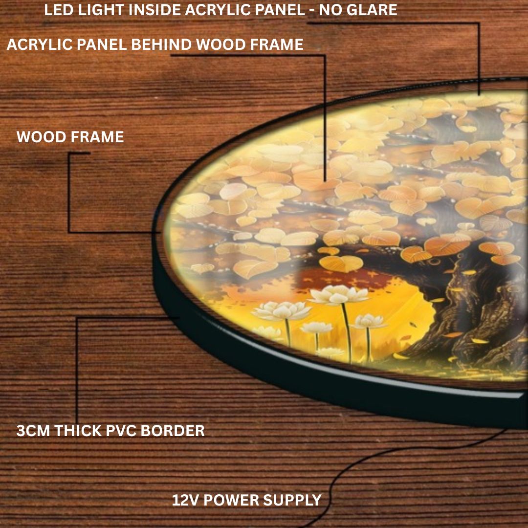 Handmade LED Moon Wall Art, Wooden Frame Acrylic Lamp Decor ML005