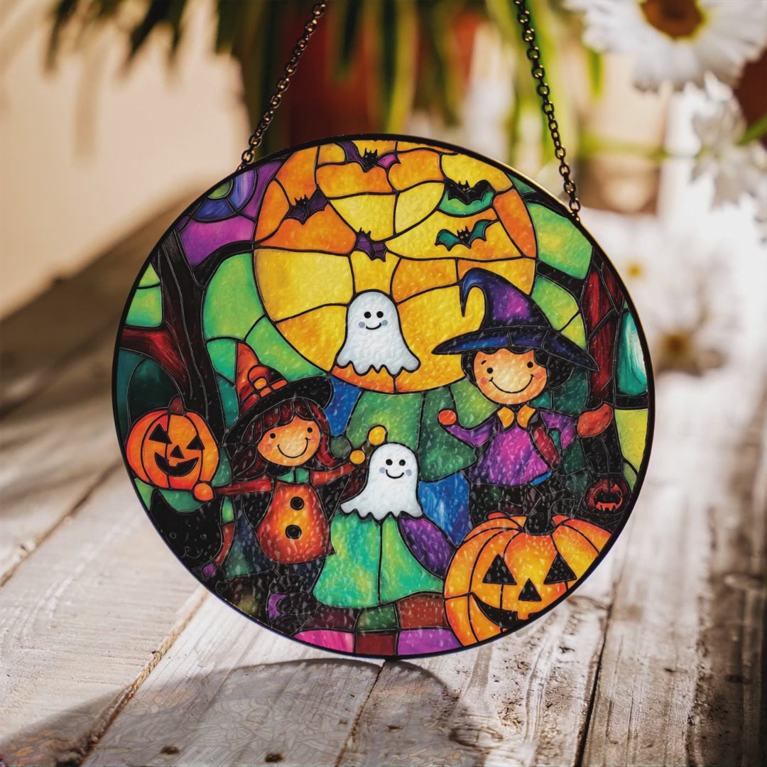 Halloween Suncatcher, Spooky Stained Glass Window Decor, Home and